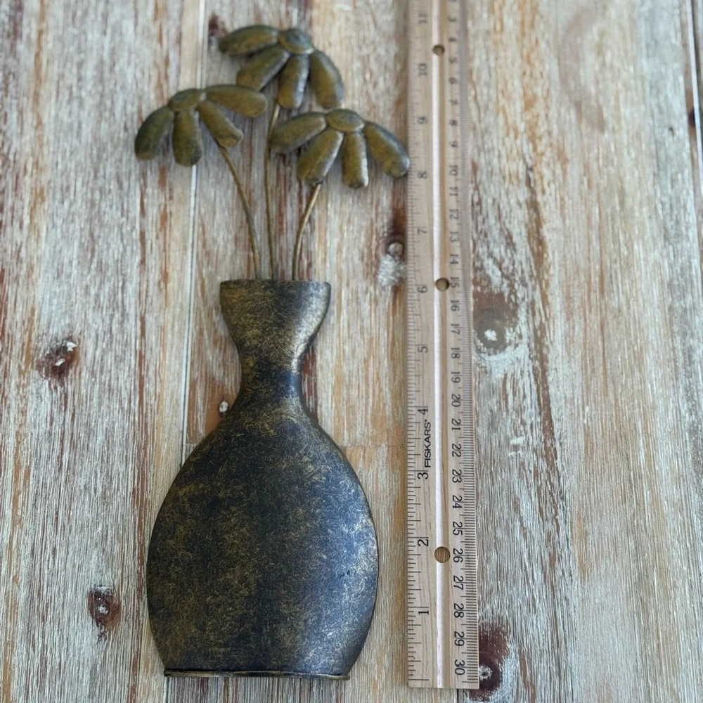 Vintage Metal Vase with Flowers Wall Hanging